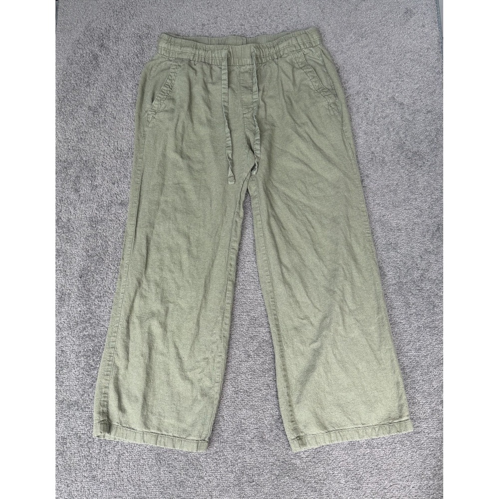 Old Navy Olive Green Linen Blend Wide Leg Drawstring Pants Small